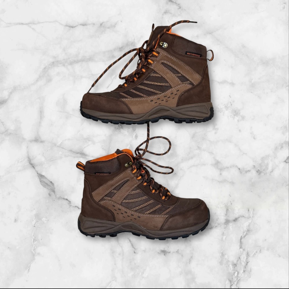 DREW Brown Lace-Up Women's Hiking Boots with Orange Accents - Size 7.5WW